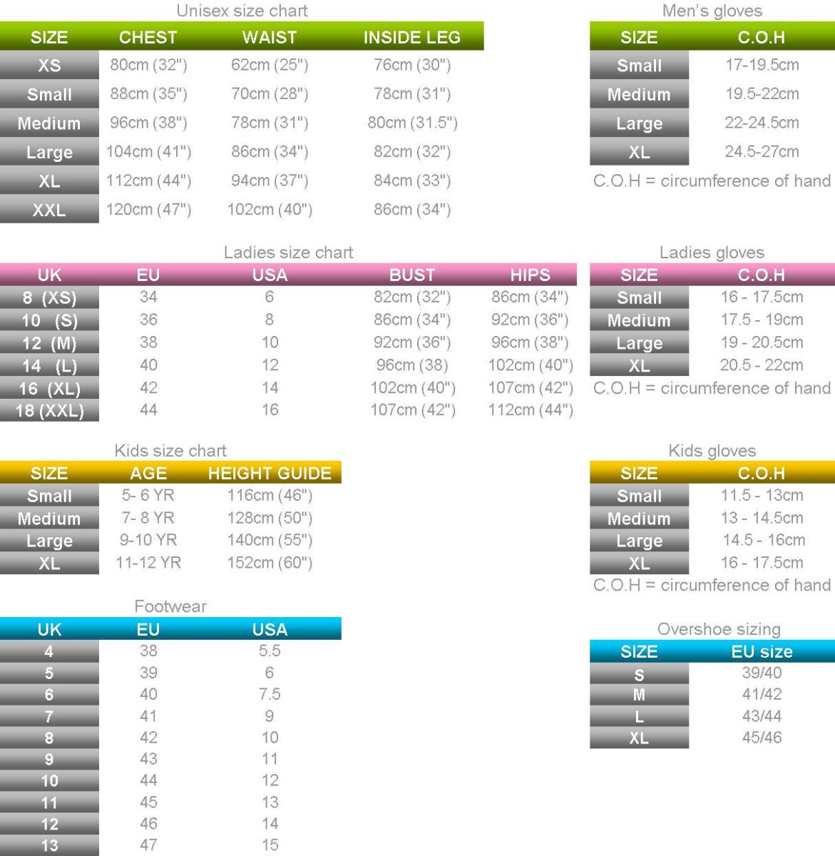 polaris size chart